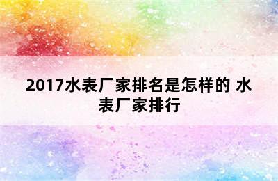 2017水表厂家排名是怎样的 水表厂家排行